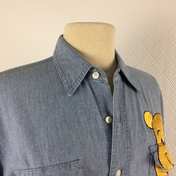 Disney Catalog Womens Top Blouse Winnie the Pooh Pocket Denim Cotton Size Medium - Picture 7 of 9